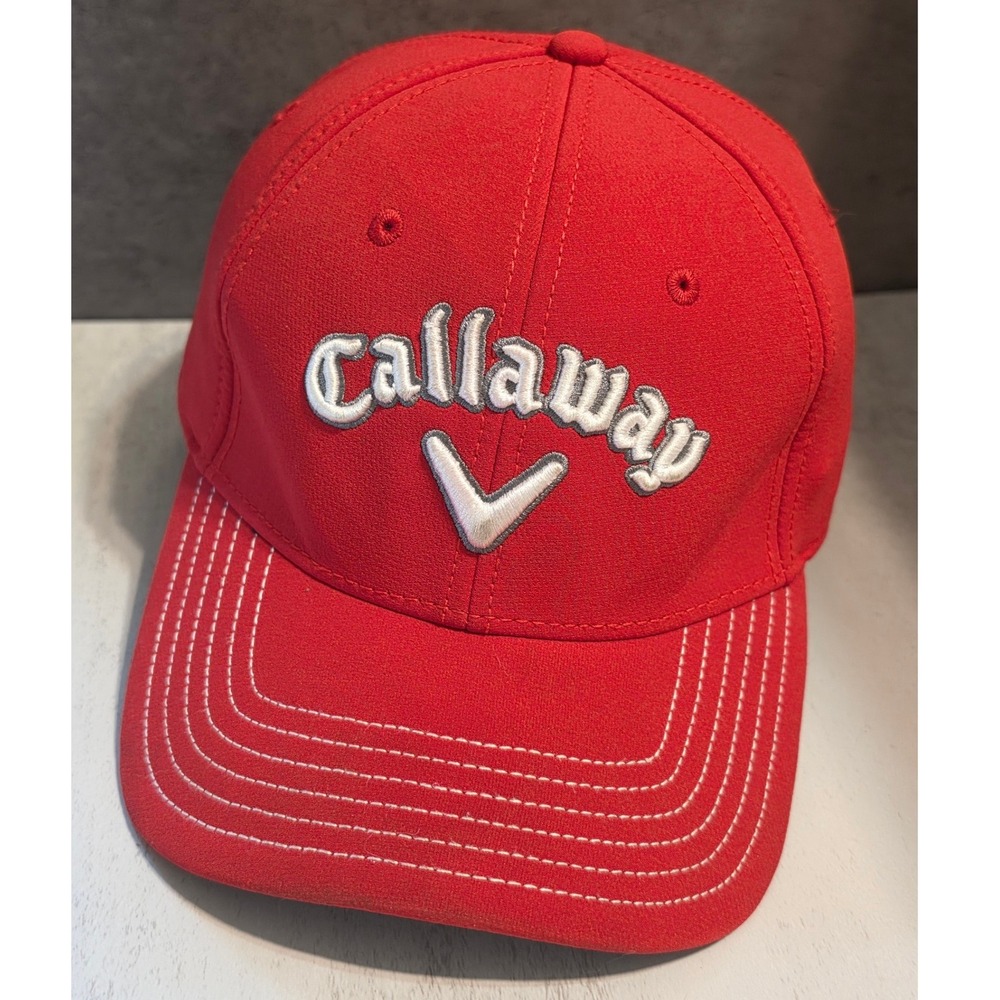 Callaway Mens Golf Hat Red Embroidered Logo A-Flex Baseball Cap S/M